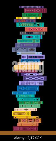 Stapel von bunten Büchern auf schwarzem Hintergrund. Stapel von Büchern Vektorgrafik. Vertikales Banner, Hintergrund, Vorlage Stock Vektor