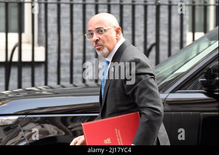 London, Großbritannien. 23. März 2022. Nadhim Zahawi Secretary of State for Education arrives in Downing Street Credit: MARTIN DALTON/Alamy Live News Stockfoto