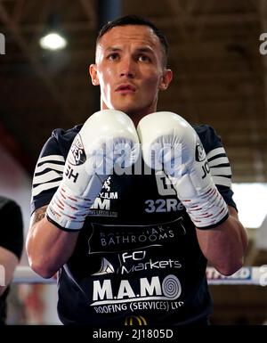 Josh Warrington während eines Medientraining auf dem Leeds Kirkgate Market. Bilddatum: Mittwoch, 23. März 2022. Stockfoto