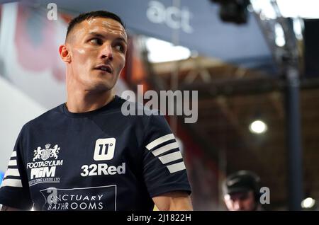 Josh Warrington während eines Medientraining auf dem Leeds Kirkgate Market. Bilddatum: Mittwoch, 23. März 2022. Stockfoto