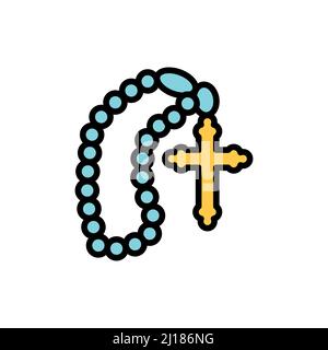 Rosenkranz mit einem Kreuz Linie Farbe Symbol. Isoliertes Vektorelement. Skizzieren Sie das Piktogramm für Webseite, mobile App, Promo Stock Vektor