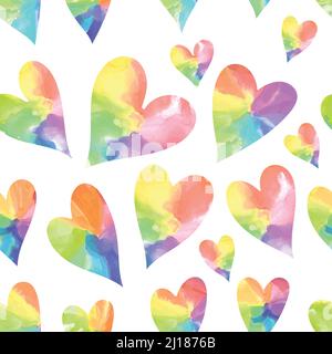 Regenbogen Kunst Herzen. Aquarell Herzen nahtloses Muster. Stock Vektor