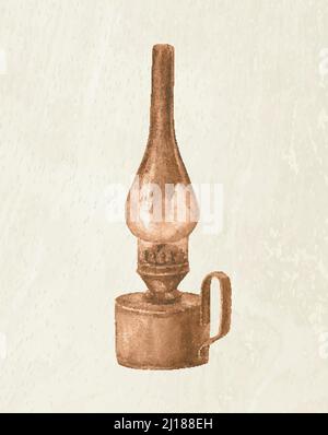 Wasserfarbige Kerosin-Lampe. Vintage-Laterne. Laterne mit Vintage-Kunst Stock Vektor