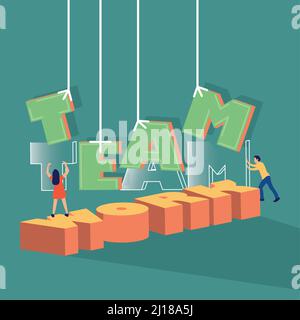 Zwei Personen, die mit Buchstaben arbeiten Teamwork Concept Vector Stock Vektor