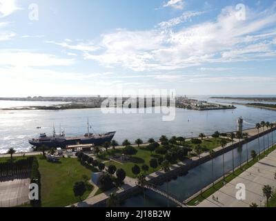 Drohnenansicht Barra Beach, Aveiro, Portugal, Europa Stockfoto