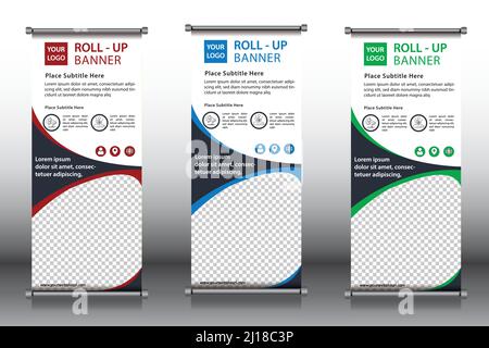 Rollen Sie Banner-Design-Vektor-Vorlagen in rot, blau und grün auf Stock Vektor