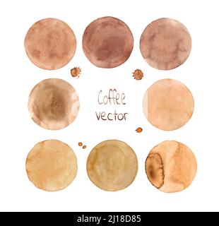 Satz von Aquarell blobs, auf weißem Hintergrund. Handbemalte isolierte braune Kreise gesetzt. Stock Vektor