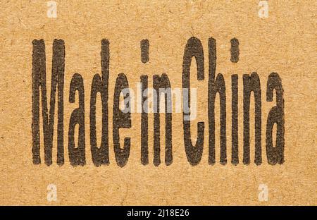 Made in China Text Karton Stempel Hintergrund. Stockfoto