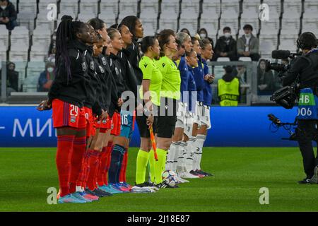 Turin, Italien. 23. März 2022. Teams vor dem UEFA Womens Champions Viertelfinale: Erstes Beinspiel zwischen Juventus und Olympique Lionnais im Allianz-Stadion in Turin, Italien Cristiano Mazzi/SPP Credit: SPP Sport Press Foto. /Alamy Live News Stockfoto