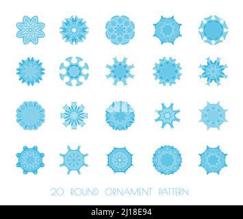 Schneeflocken Weihnachten Symbole. Blaue Schneeflocken, Fraktale oder Mandala. Stock Vektor