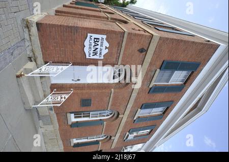 Eine Nahaufnahme des Jesse James Bank Museums in Liberty, Missouri Stockfoto