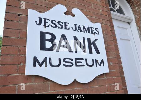 Eine Nahaufnahme des Jesse James Bank Museums in Liberty, Missouri Stockfoto