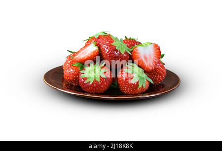 Leckere Erdbeeren auf einem Teller. Stockfoto