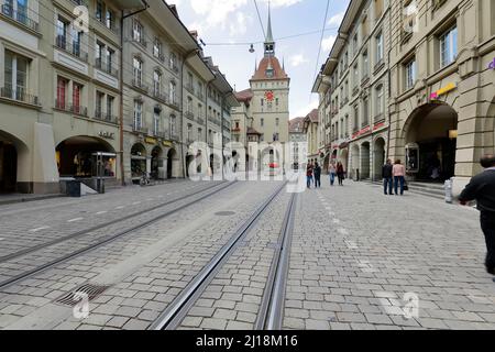 Bern, Schweiz - 06. September 2015: Der Gefängnisturm dient seit 1999 als Sitz des politischen Forums des Bundes, früher war er constru Stockfoto