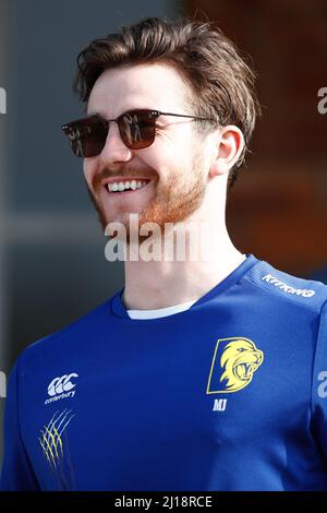 DURHAM CITY, GROSSBRITANNIEN. MÄR 23. Michael Jones von Durham blickt auf das Spiel der MCC University zwischen Durham UCCE und dem Durham County Cricket Club am Mittwoch, dem 23.. März 2022, auf der Rennbahn in Durham City. (Kredit: Will Matthews | MI News) Kredit: MI News & Sport /Alamy Live News Stockfoto