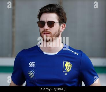DURHAM CITY, GROSSBRITANNIEN. MÄR 23. Michael Jones von Durham blickt auf das Spiel der MCC University zwischen Durham UCCE und dem Durham County Cricket Club am Mittwoch, dem 23.. März 2022, auf der Rennbahn in Durham City. (Kredit: Will Matthews | MI News) Kredit: MI News & Sport /Alamy Live News Stockfoto
