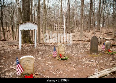 Der historische Bezirk Feltville, gelegen im Watchung Reservat in Berkeley Heights, Union County, New Jersey, USA, ist ein historisches Gebiet Stockfoto