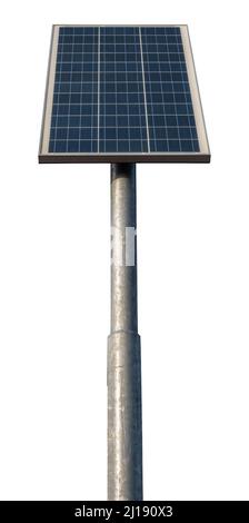 Isoliertes Solarpanel auf Einem Stativ oder Pole (für Straßenlaternen), mit Weißem Hintergrund Stockfoto