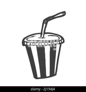 Doodle Plastikbecher mit Stroh. Vektorgrafik Stock Vektor
