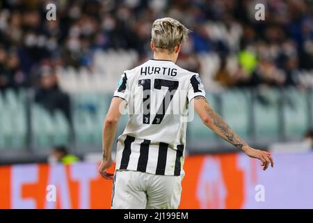 TURIN, ITALIEN. 23. MÄRZ 2022. Lina Mona Andrea Hurtig von Juventus Women beim Viertelfinale der UWCL zwischen Juventus Women und Olympique Lyonnais Feminin am 23. März 2022 im Allianz Stadium in Turin, Italien. Kredit: Massimiliano Ferraro/Medialys Images/Alamy Live Nachrichten Stockfoto