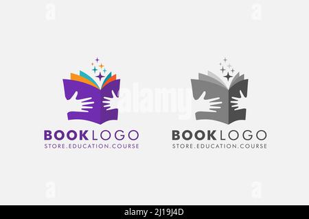 Hand halten offenes Buch mit Stern . Logo Education Flat Vector Logo Design Stock Vektor