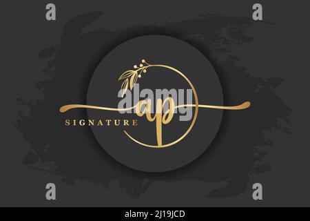 goldenes Signaturlogo für den AnfangsbuchstabenLetter AP. Handschrift Vektor Illustration Bild Stock Vektor