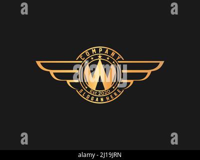 Retro Gold Flügel Abzeichen mit Buchstabe W . vintage Logo Vektor Design-Element Stock Vektor