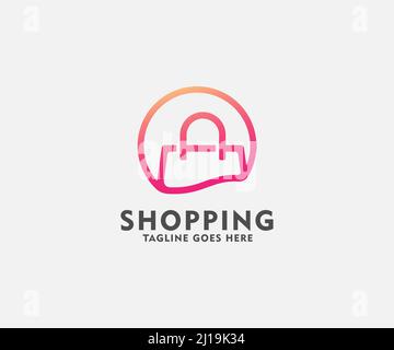 Einkaufstasche isoliert Kreis, online Shop Logo Design-Vorlage. Shopping Logo Vektor Symbol Illustration Design. Einkaufstasche-Symbol für Online-Shop-Busin Stock Vektor