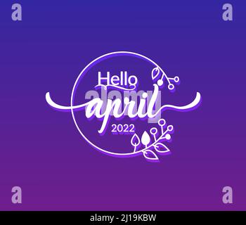 Hallo April Typografie Text isoliert Kreis floralen Rahmen auf schwarzem Hintergrund Stock Vektor