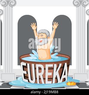 Archimedes in Badewanne Cartoon Illustration Stock Vektor