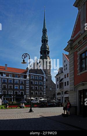 St. Peter's Church, Backsteingotik, 14. Jahrhundert Freie Hansestadt Riga, Lettland, Baltische Staaten Stockfoto