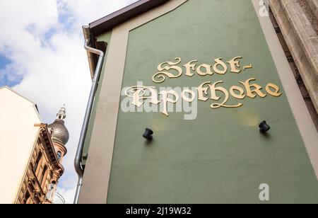 Schriftzug Stadt-Apotheke an der Karlstrasse, Eisenach, Thüringen, Deutschland Stockfoto