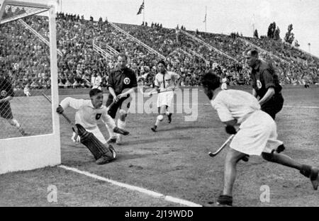 1, Hockey, vor dem deutschen Tor im Spiel Indien gegen Deutschland Stockfoto