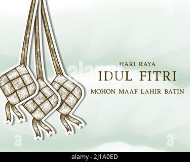 Handgezeichnete hari raya idul fitri - eid al fitr mubarak Illustration Grußkarte Stock Vektor