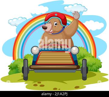 Grizzly Bär fährt ein Spielzeug Auto Illustration Stock Vektor