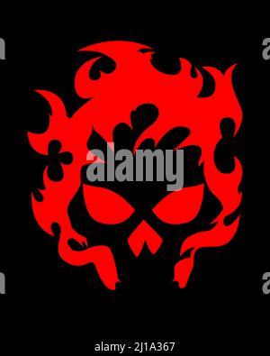 Totenkopf auf Feuer mit roten Flammen isoliert auf schwarzem Hintergrund - Vektorgrafik Stock Vektor