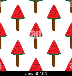 Nahtloses Muster mit Scheiben von reifen saftigen Wassermelonen und Süßigkeiten, Aquarell-Illustration auf weißem Hintergrund Stock Vektor