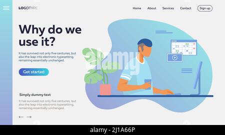 Personen, die Online-Apps verwenden. Profis, die Computer und Handys für Arbeit oder Chat verwenden. Flache Vektorgrafiken. Internet-Kommunikationskonzept Stock Vektor