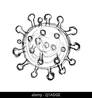 Coronavirus-Linienkunst-Symbol. Handgezeichnete Abbildung von Bakterien. Line Art covid-19-Viruszelle. Doodle Art Piktogramm. Vektorgrafiken auf Weiß isoliert. Stock Vektor