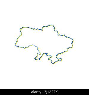 Blaue und gelbe Umrisse ukrainische Karte in nationalen Farben. Minimalistisches Design. Vektorgrafik für Rohware isoliert Stock Vektor