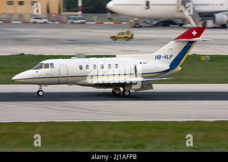 British Aerospace BAE-125-800A (REG: HB-VLF) Landebahn 31. Stockfoto