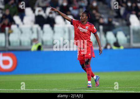 Turin, Italien. 23. März 2022. Melvine Malard von Olympique Lyon zeigt sich während des UEFA Champions League-Viertelfinales, dem ersten Beinspiel zwischen Juventus FC und Olympique Lyon. Quelle: Marco Canoniero/Alamy Live News Stockfoto