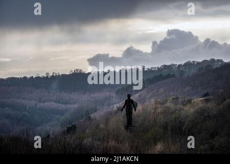 Die Skulptur des Hüters der Täler, Six Bells, Abertillery, Blaenau Gwent, Südwales Stockfoto