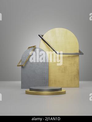 Abstrakter Hintergrund, Metallic-Mock-up-Szene Geometrie Form Podium für Produkt-Display. 3D Abbildung Stockfoto