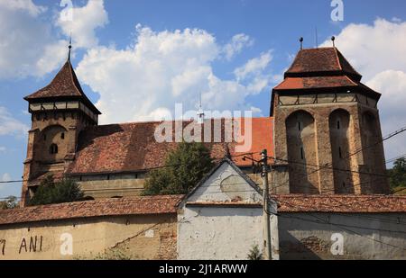 Die Kirchenburg von Wurmloch, erbaut im 14. Jahrhundert, UNESCO-Weltkulturerbe, Valea Viilor, English Wurmloch, ist eine Gemeinde im Kreis Sibiu in Si Stockfoto