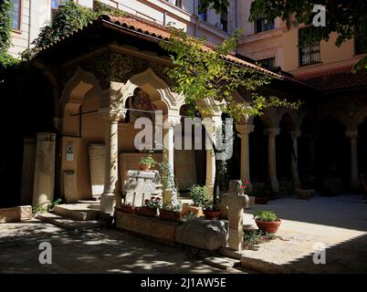 Stavropoleos-Kirche, einstisches Gotteshaus der griechischen Kaufleute, Bukarest, Rumänien / Stavropoleos Church, ehemaliges Gotteshaus der Griechen Stockfoto