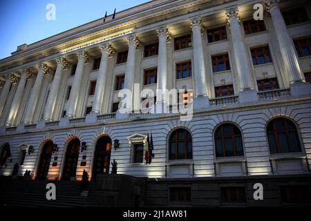 Nationalbank von Rumänien in Bukarest / Nationalbank Rumäniens in Bukarest (Aufnahmedatum kann abweichen) Stockfoto