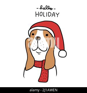 Beagle Hund santa. Happy Holiday Cartoon Vektorgrafik Stock Vektor