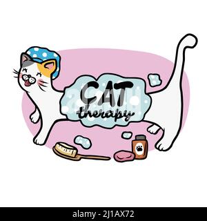 Katzentherapie, niedliche Katze zeigt Cartoon-Vektor-Illustration Stock Vektor