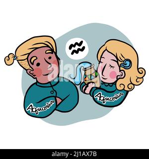 Cute Wassermann Horoskop Cartoon Vektor Illustration Stock Vektor
